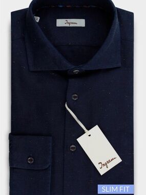INGRAM Navy Speckled Button Down Dress Size L